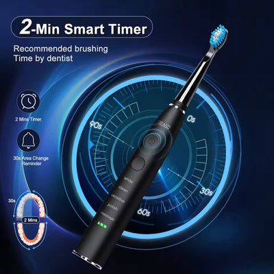 Seago SG-575 Sonic Toothbrush – 360-Day Battery, USB, 4 Heads + Case